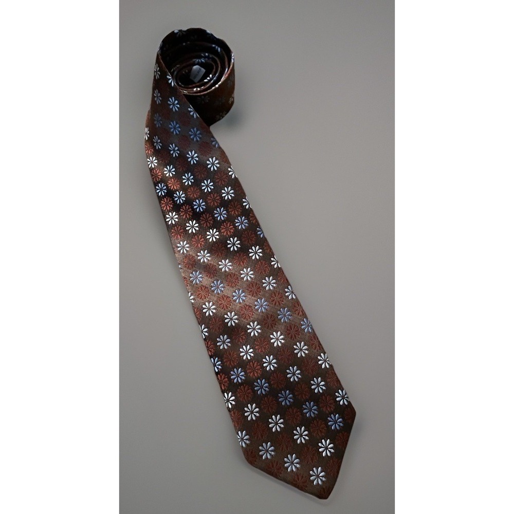 Burma Bibas Neckwear Tie Bronze Flower All Over Pattern AOP 100% Silk JBHS